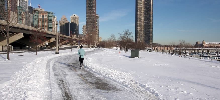 Jogging on Snowy Sidewalk - Ice Melt